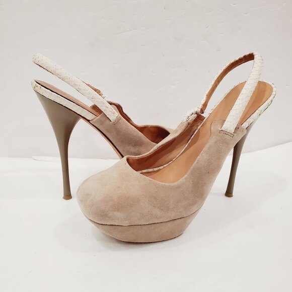 L.A.M.B Beige Suede Platform Heels - Picture 1 of 5